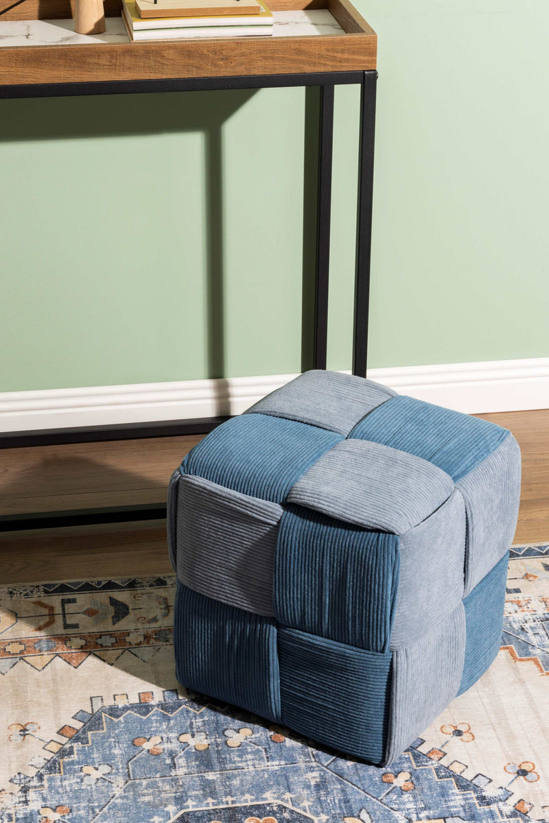 Dimo Pouf Brady in Ribbed Woven Velvet, Air Dust