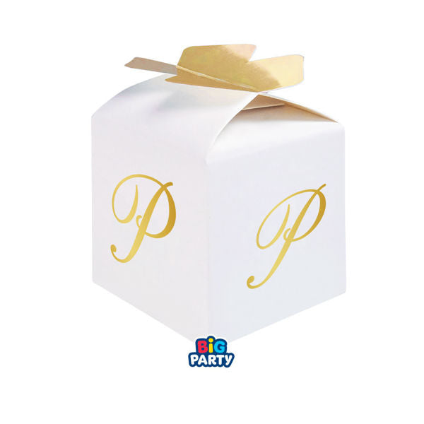 Big Party 10 Favour Boxes Cube Bow Letter P Gold
