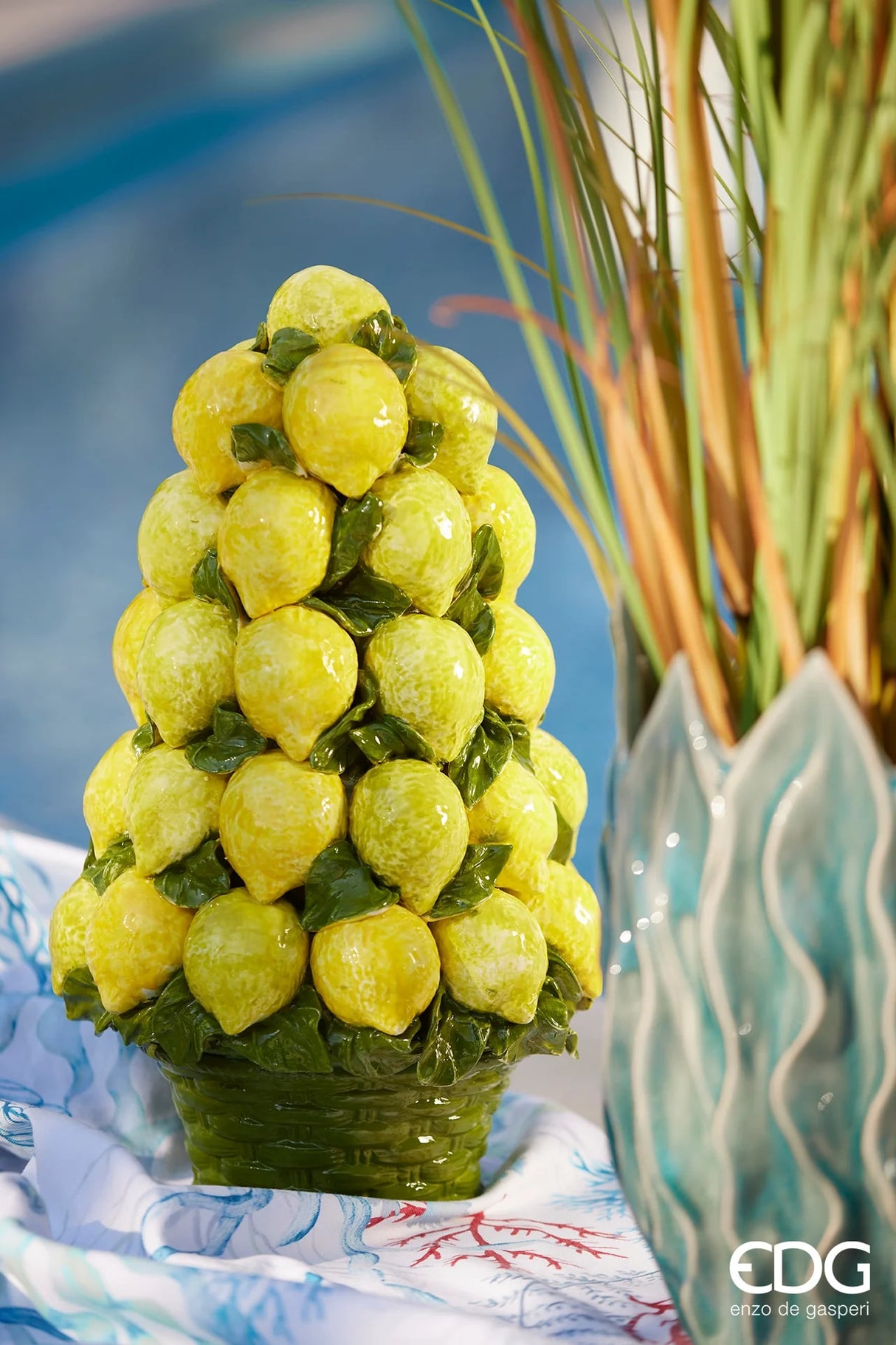 EDG Enzo De Gasperi Lemon Cone with Basket H 47 Cm D 28 Cm Yellow and Green Color