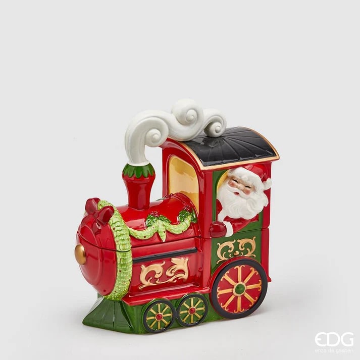 EDG Enzo De Gasperi Container Christmas Train Santa Claus H26X23X14 Green Red
