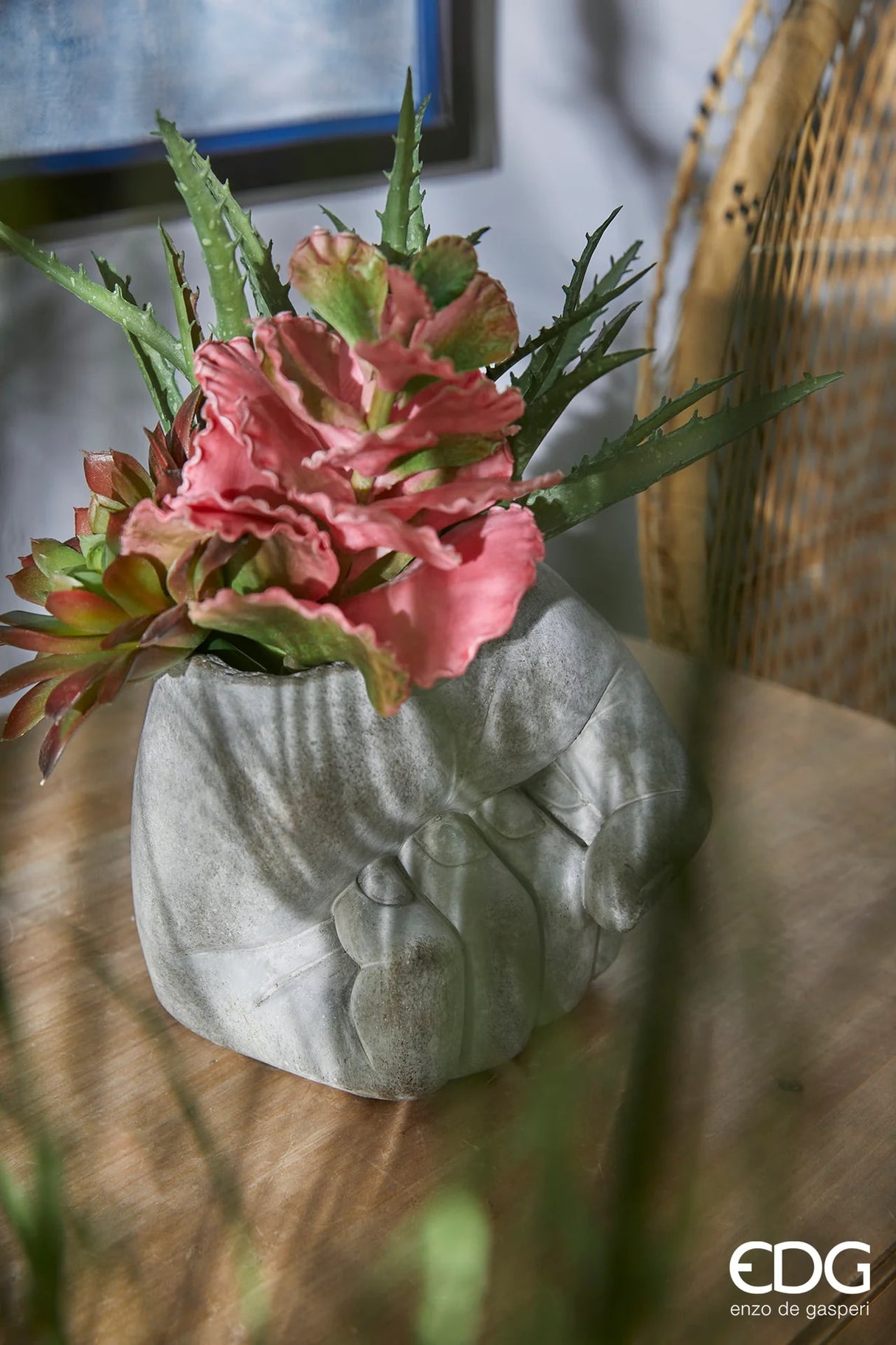 EDG Enzo De Gasperi Cement Vase Fist H 13 Cm L 14 Cm L 14 Cm Grey Waterproof