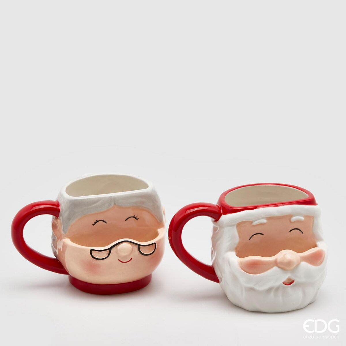 EDG Enzo De Gasperi Mug Santa and Mother Christmas 2 Pieces H10 White Red