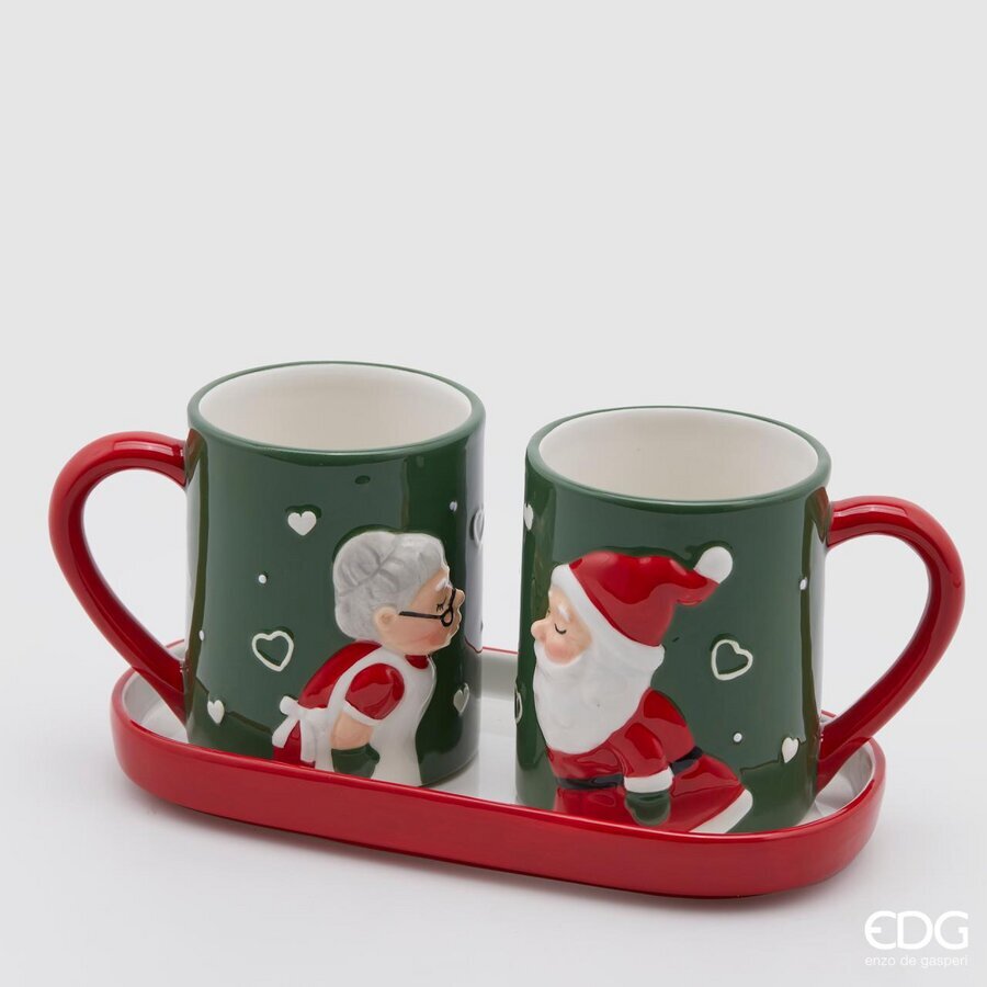 EDG Enzo De Gasperi Christmas Cup Kiss 2 Pieces With Tray H12x25x12 Green Red