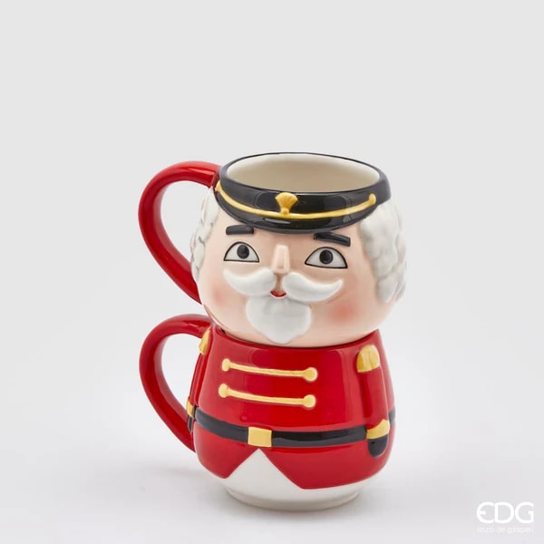 EDG Enzo De Gasperi Set of 2 Stackable Christmas Soldier Mugs H 17 cm D 10 cm White Red