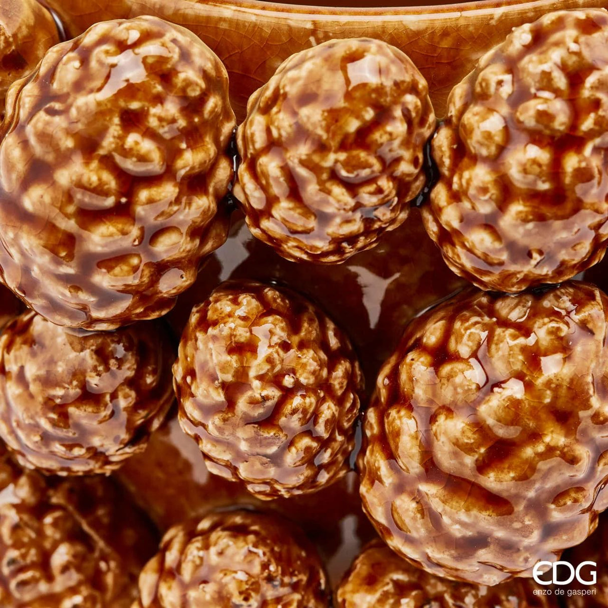 EDG Enzo De Gasperi Vase Chakra Pine Cones H 18 Cm D 24 Cm Camel