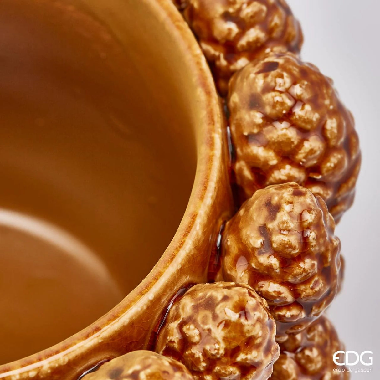 EDG Enzo De Gasperi Vase Chakra Pine Cones H 18 Cm D 24 Cm Camel