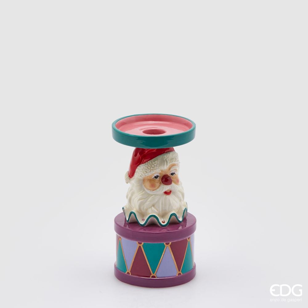 EDG Enzo De Gasperi Christmas Candle Holder Santa Clown H17 D9.5 Multicolor