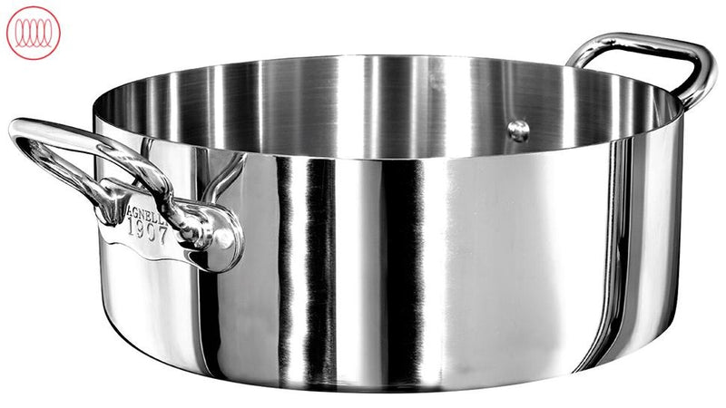 AGNELLI Low Casserole Aluinox 3Ply Polished Stainless Steel 20x8 Cm 2 Handles