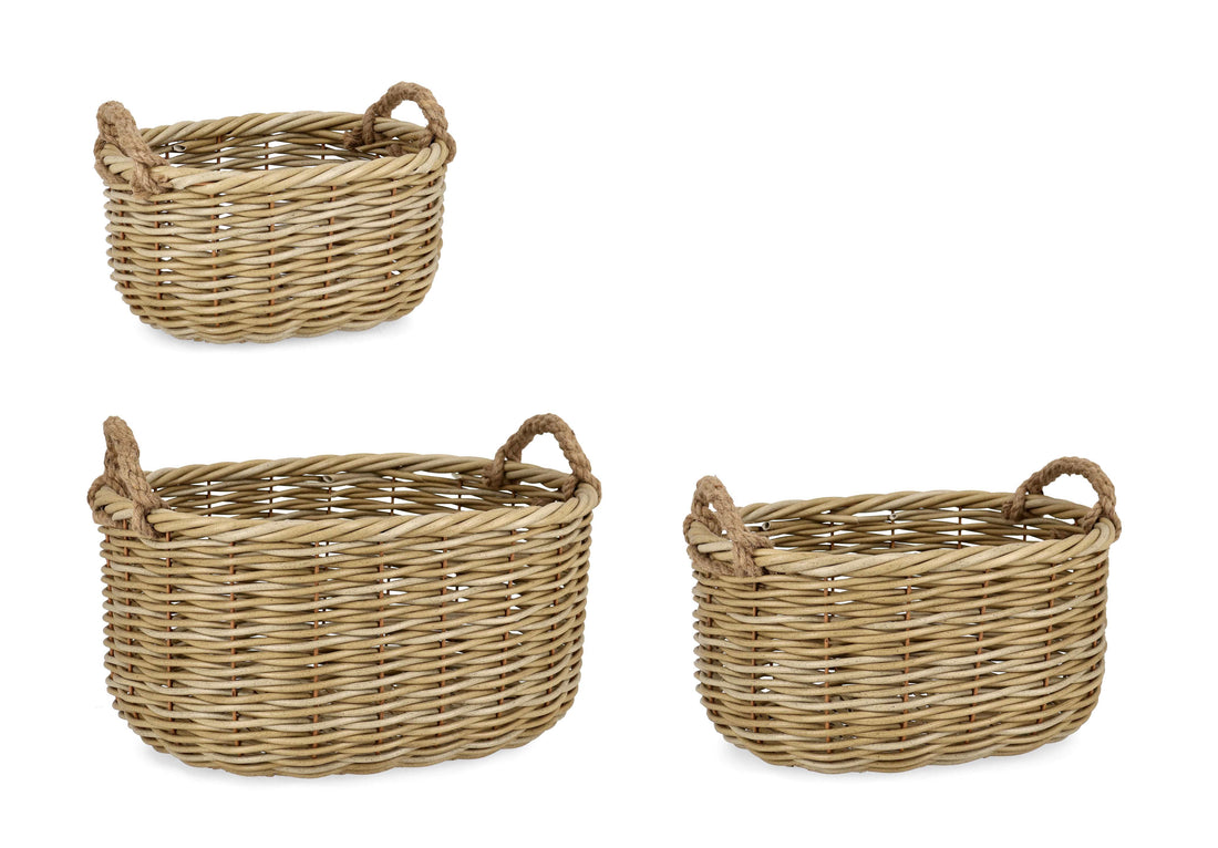 Bizzotto Set of 3 Basket with 2 Handles Julen, Irregular Shape, Natural Christmas Decoration
