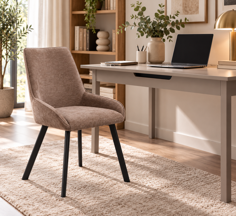 DI.MO Sedia Kim in Tessuto Tortora con Gambe in Metallo Nero 57 x 52 x 87 cm – Sedia Moderna da Pranzo e Soggiorno