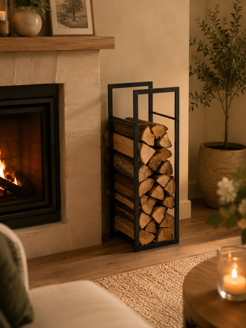 Bizzotto Joonas Rectangular Black Log Holder 30x80 cm Firewood Holder for Fireplace