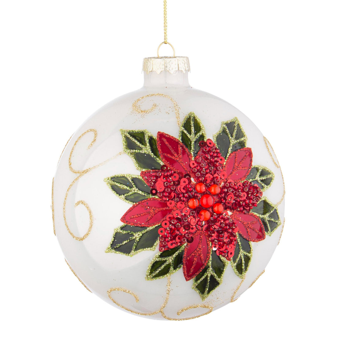 Bizzotto Glass Ball Christmas Poinsettia D 10 cm Christmas Tree Decoration