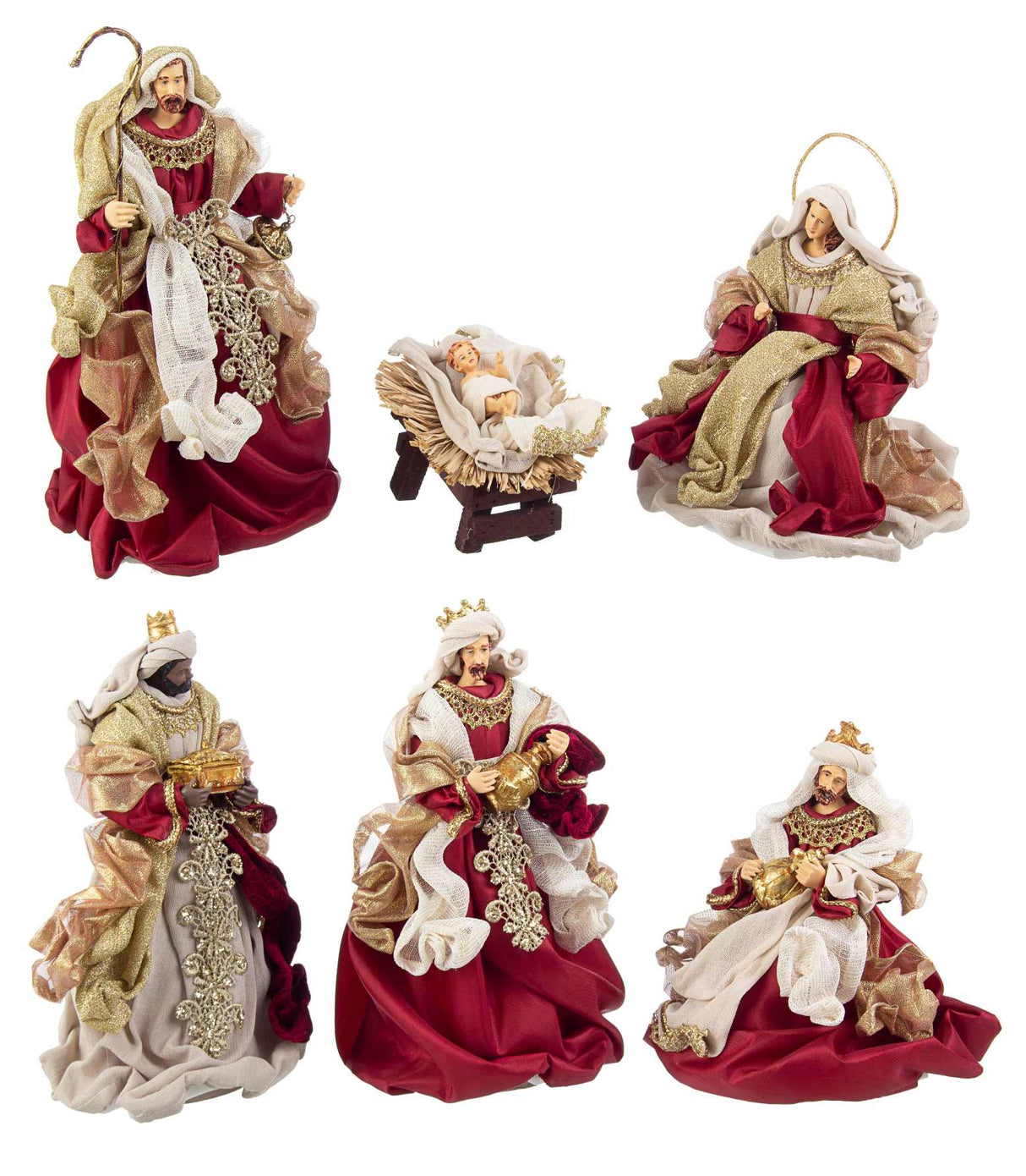 Bizzotto Nativity 6 Figurines Christmas Festive Bordeaux