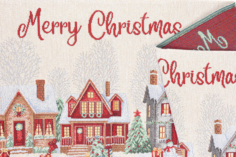 Bizzotto Christmas Runner Village White 183x33 cm – Decorative Table Centrepiece for Your Christmas Table