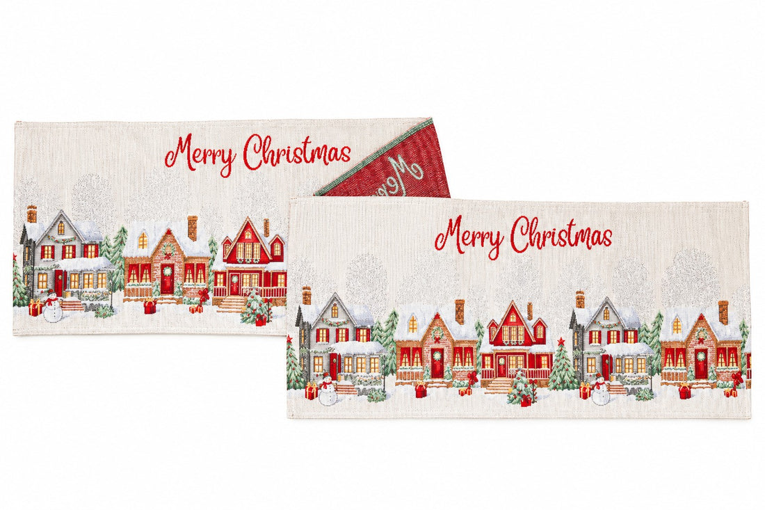 Bizzotto Christmas Runner Village White 183x33 cm – Decorative Table Centrepiece for Your Christmas Table