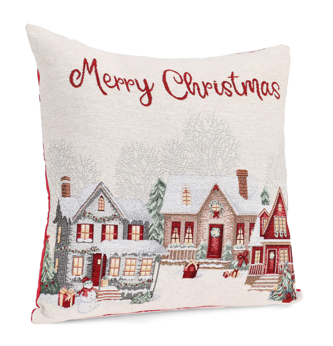 Bizzotto Christmas Cushion Cover Village White 45x45 cm – Decorative Cushion Cover for Sofa and Home Décor