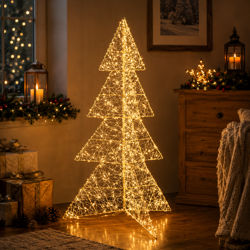 Bizzotto Pino Natalizio Hoover Gold with 600 Micro LEDs Classic H 100 cm Light Decoration