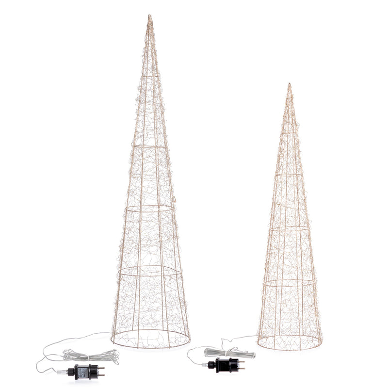 Bizzotto Set of 2 Gold Hoover Christmas Cones with Classic Micro LEDs D20x80 and D25x100 cm Lighted Decorations
