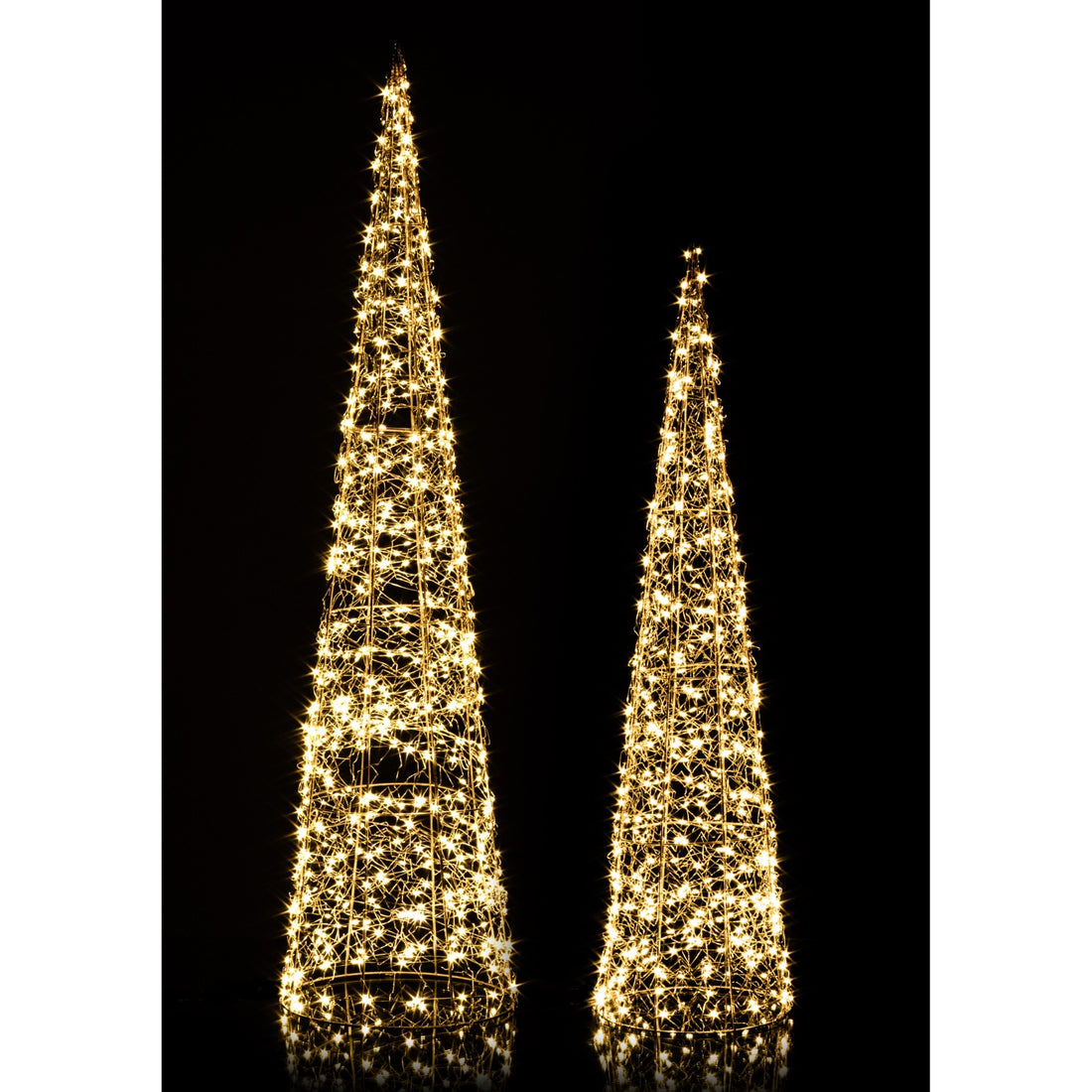 Bizzotto Set of 2 Gold Hoover Christmas Cones with Classic Micro LEDs D20x80 and D25x100 cm Lighted Decorations