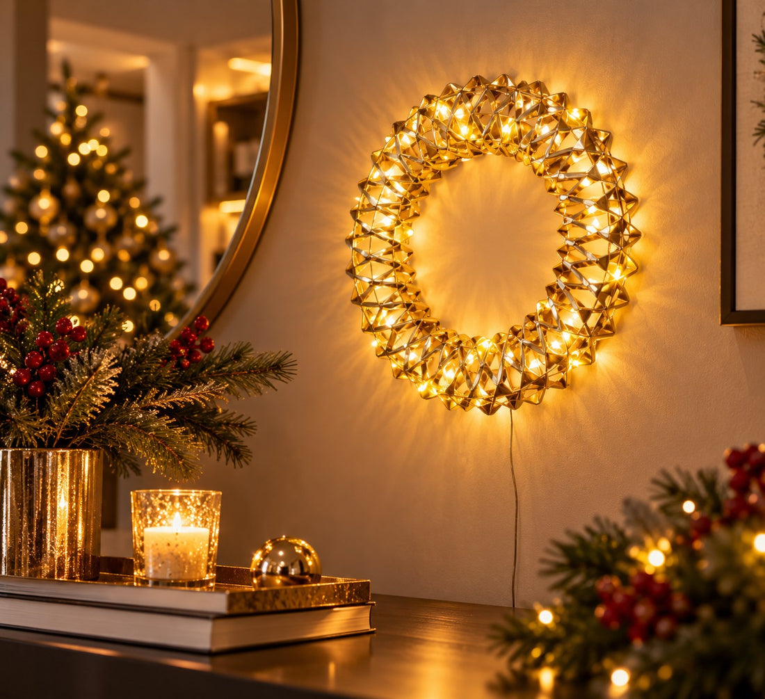 Bizzotto Kinsey Christmas Wreath 20 MicroLed Battery Operated IP20 D 30 Cm H 7 Cm Classic Gold