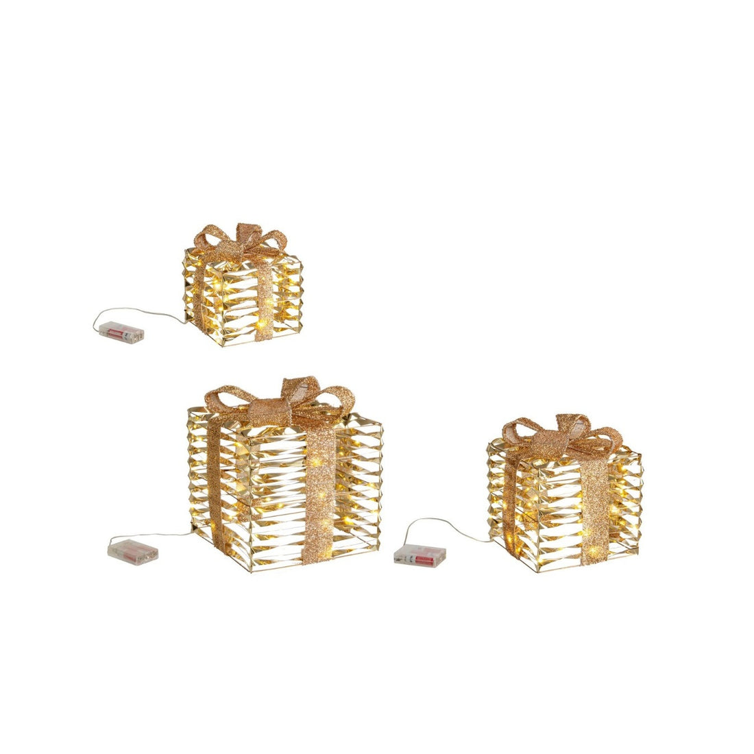 Bizzotto Set of 3 Kinsey Gift Boxes with Micro LEDs, Classic D 15x17, D 20x23 and D 25x30 cm Luminous Christmas Decorations