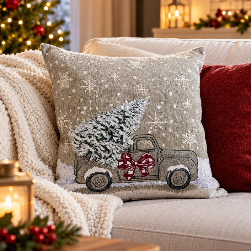 Bizzotto Christmas Cushion Cover Motor Car 45x45 cm Removable – Decorative Cushion Cover for Sofa and Home Décor