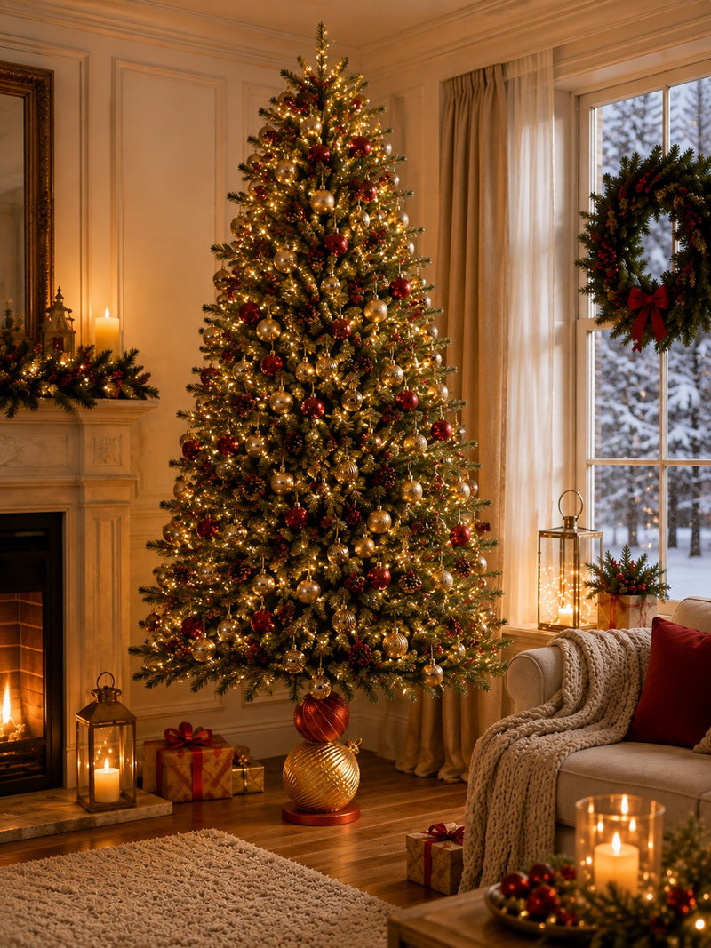 Bizzotto Bauble Gold and Red Christmas Tree Stand Base H 69 cm Decorative Christmas Tree Collar