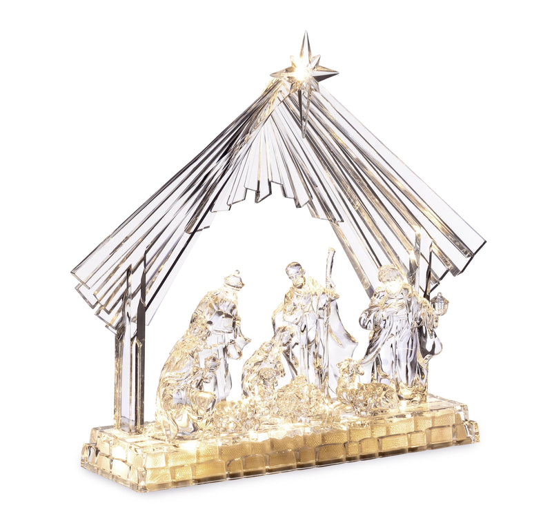 Bizzotto Silky Nativity with Crib 8 Figures H28.5 cm with LED Battery-Powered – Luminous Christmas Nativity Decorative for the Home