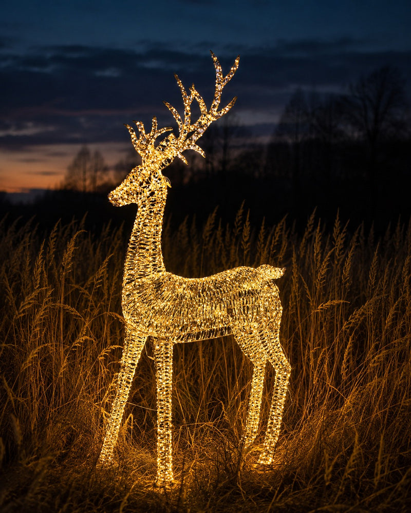 Bizzotto Gold Ellary Christmas Reindeer with 5200 Micro LED Classic 136x42x270 cm Lighted Decoration