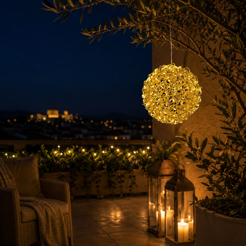 Bizzotto Zoe Gold Spherical Decoration with 400 Micro LED Classic D 30 cm Luminous Christmas Ornament