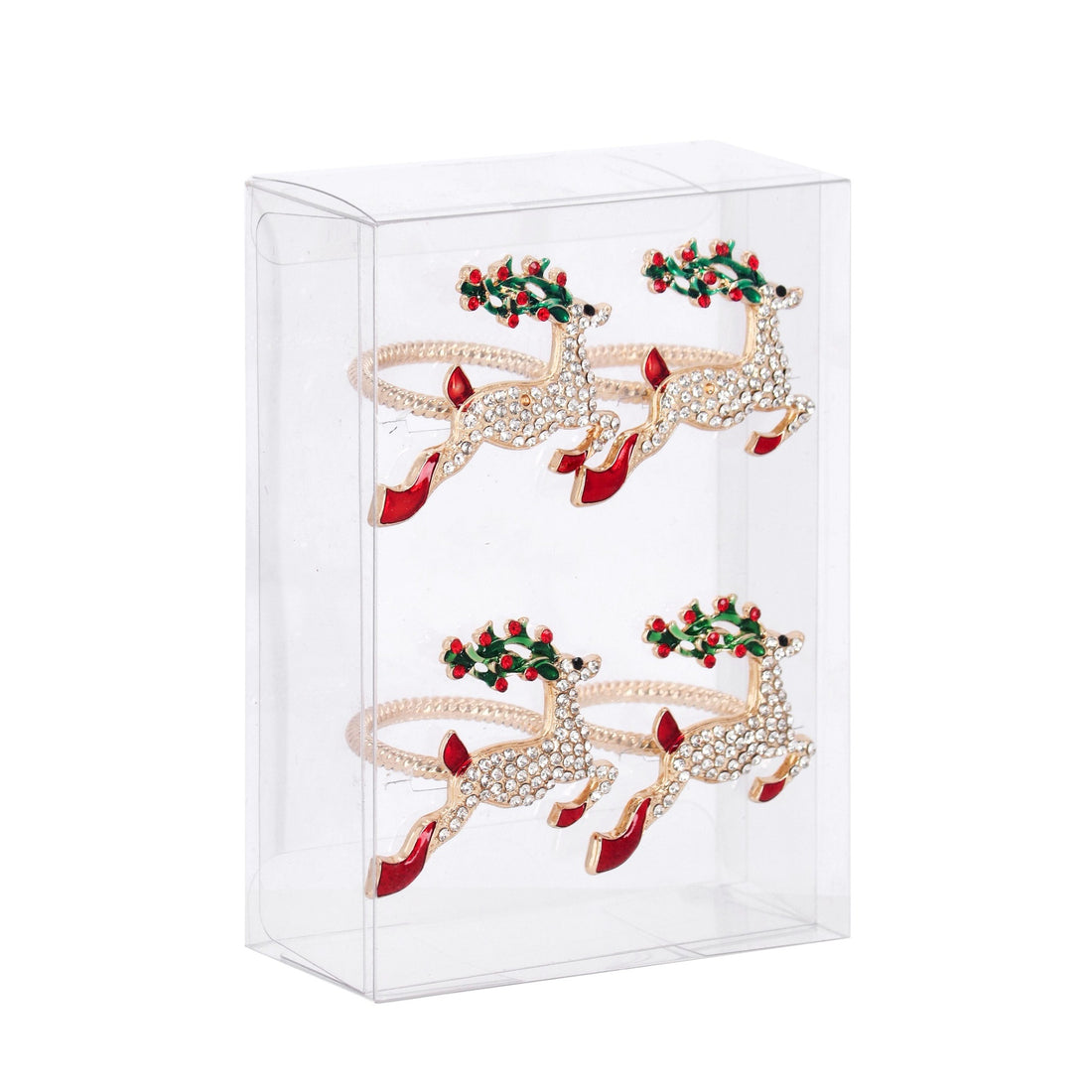 Bizzotto Pack of 4 Atena Reindeer Napkin Rings Christmas Table Decorations