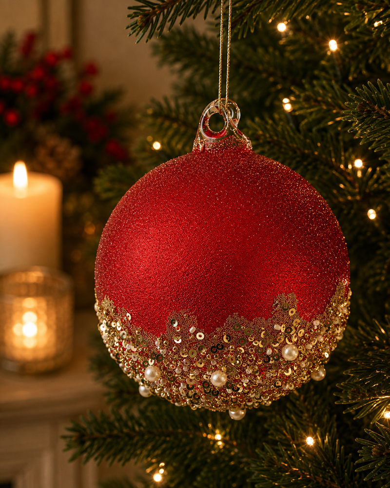 Bizzotto Red Brill Glass Christmas Bauble D 10 cm Christmas Tree Decoration