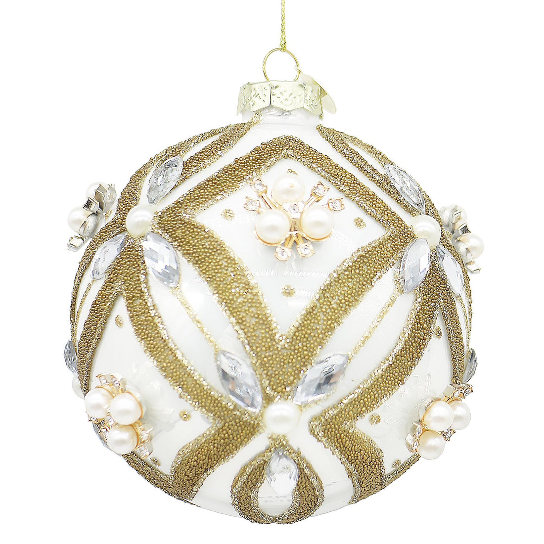 Bizzotto Extravagance White Glass Sphere D 10 cm Christmas Tree Decoration