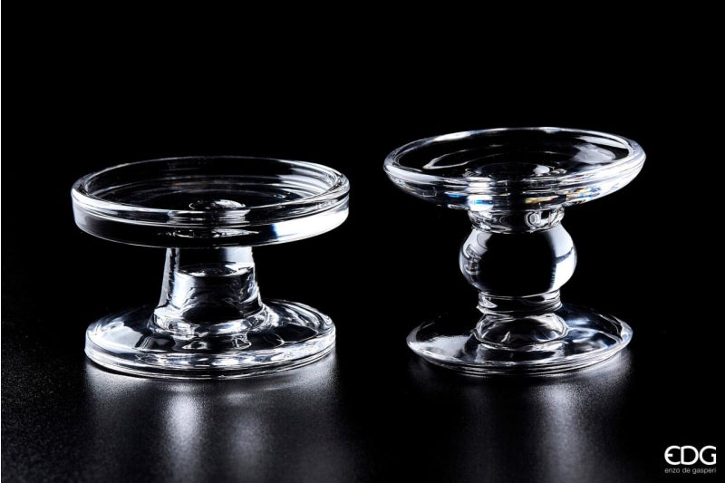 EDG Enzo De Gasperi Round Candle Holder with Sphere H 6 Cm D 9 Cm Natural Transparent Snot and Stem