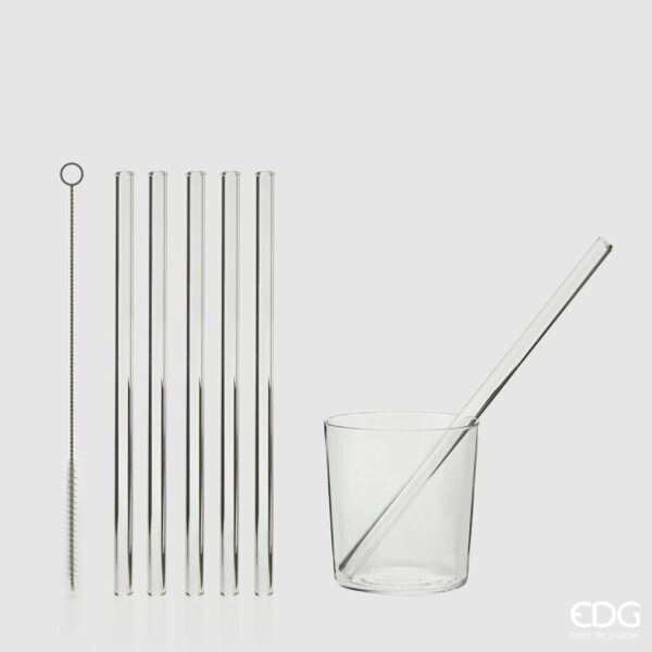 EDG Enzo De Gasperi Straw Pack of 6 + Toothbrush H23 D1 Natural Transparent