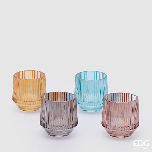 EDG Enzo De Gasperi Candle Holder Striped H10 D9.5 4 Assorted Pieces
