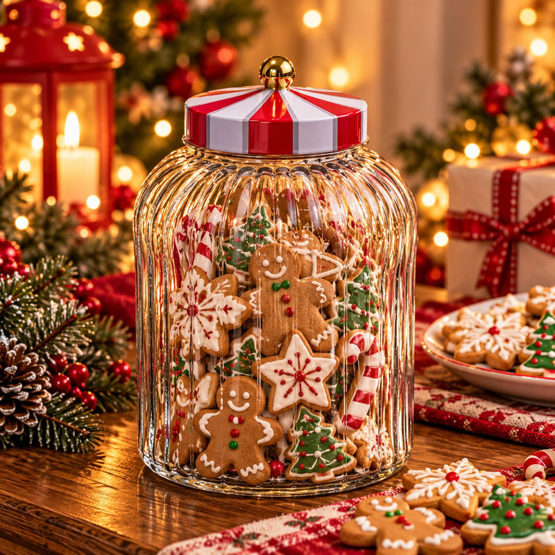 Ad Trend Christmas Glass Jar with Tin Lid Ø18xH29 cm – Decorative Christmas Container