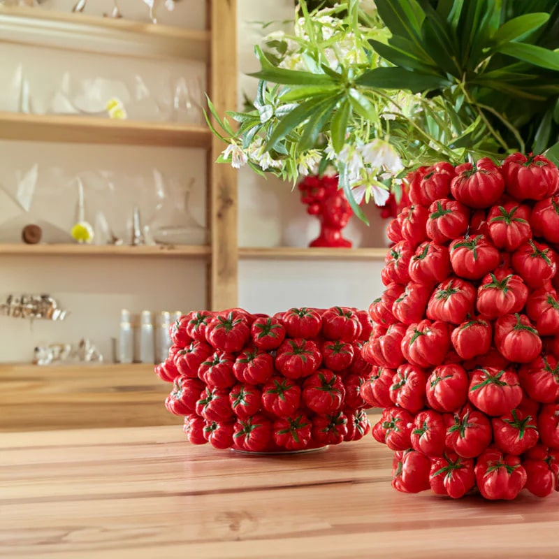 EDG Enzo De Gasperi Chakra Tomato Vase H 38 Cm D 34 Cm Red and Green Color