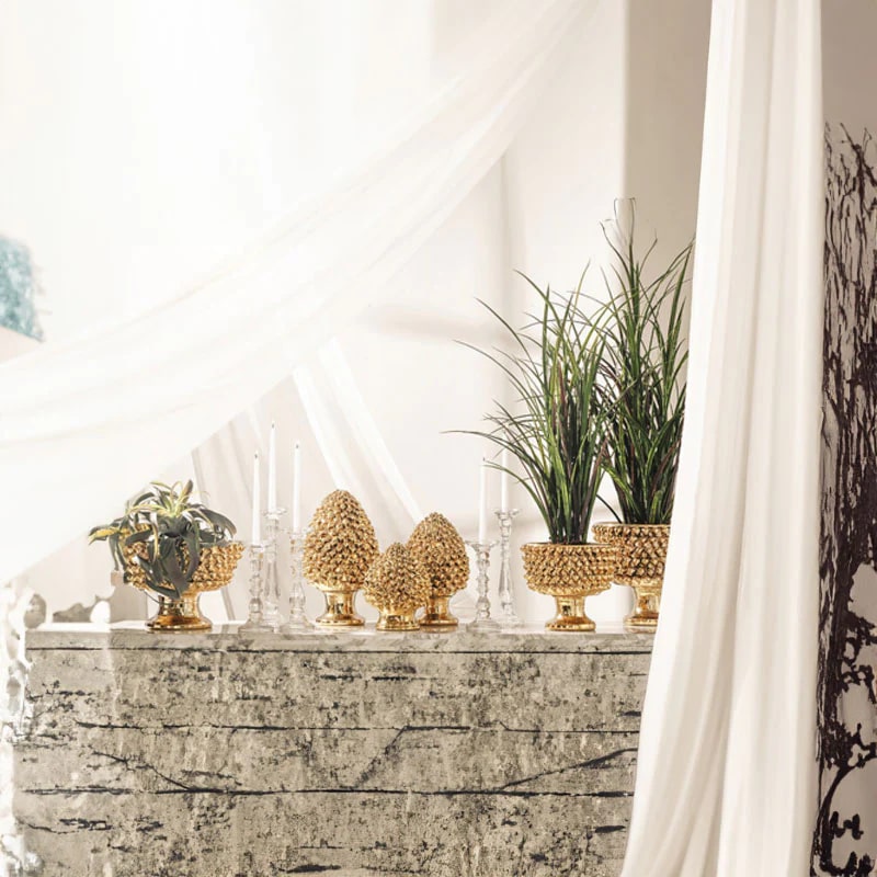 EDG Enzo De Gasperi Fenice Pinecone Vase with Foot H 24.5 Cm D 28 Cm Gold Color