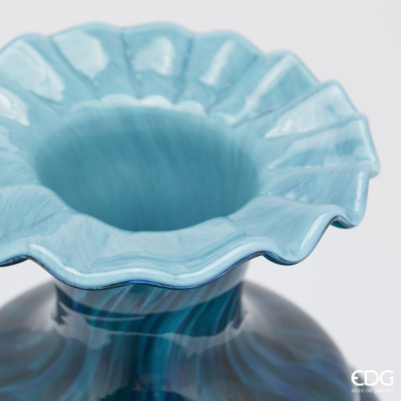EDG Enzo De Gasperi Macula Vase Bottle H 37.5 Cm D 25.5 Cm Blue Glass
