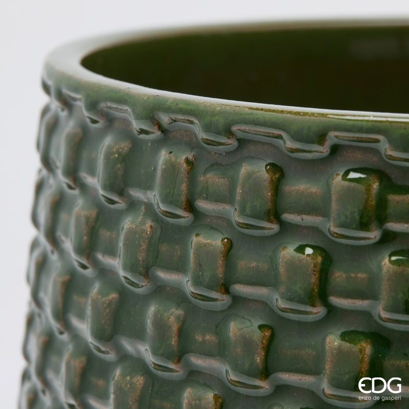 EDG Enzo De Gasperi Vase Cachepot Domed with Grid Pattern Ceramic Green – Set 5 Pcs