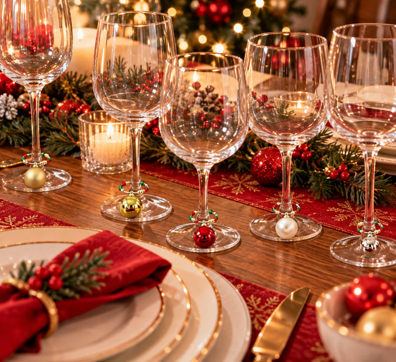 Ad Trend Set of 6 Christmas Glass Wine Glass Markers Shaped Like Christmas Baubles Assorted 1 Pack – Decorative Table Accessories for Christmas