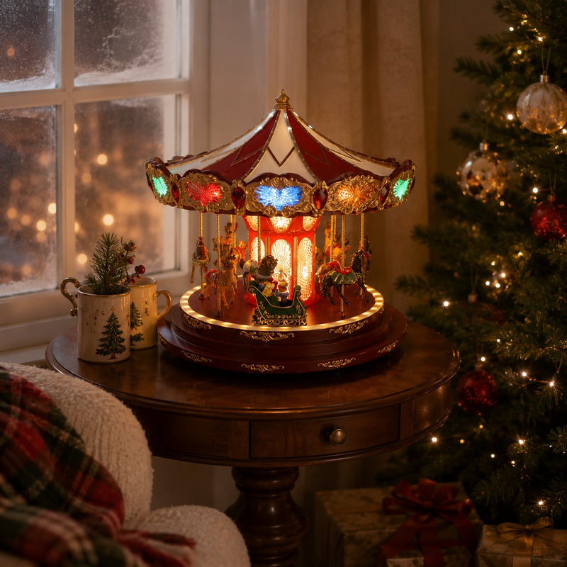 Christmas Carousel with 133 LEDs, Diameter 44 cm, Height 47 cm, Red