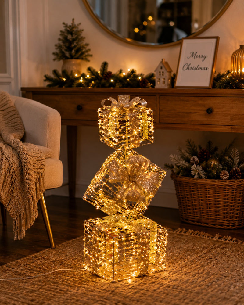 Ad Trend Gold Christmas Gift Box Tower 500 LED Indoor/Outdoor 30x30x96 cm 1 Pc