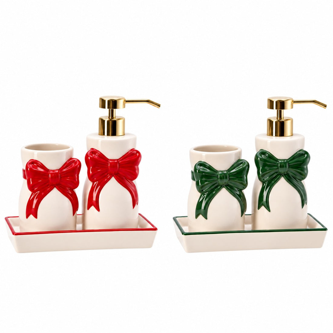 Ad Trend Christmas Bathroom Set 2 Pieces in Ceramic with Assorted Tray 19x10 cm 1 Set – Christmas Bathroom Accessories
