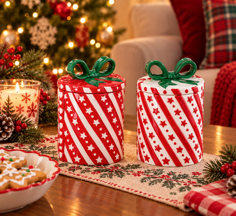 Ad Trend Christmas Gift Box-Shaped Jar Assorted Ø15xH22 cm 1 Pcs – Decorative Christmas Container