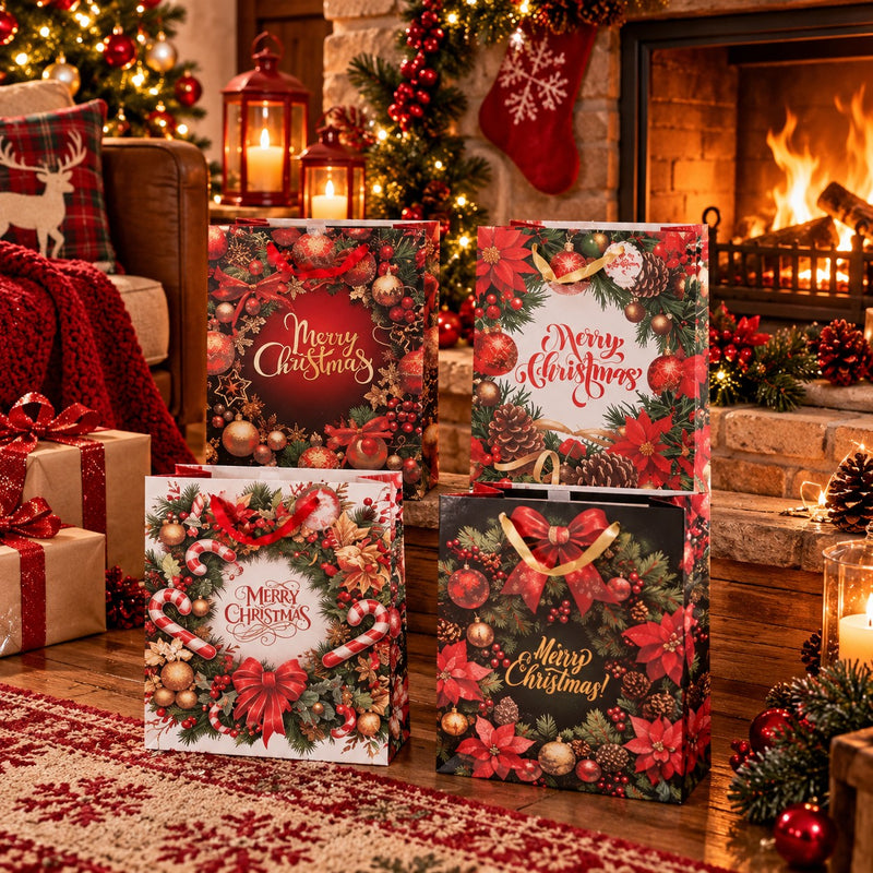 Ad Trend Christmas Gift Bag in Assorted Paper 33x10xH46 cm 1 pc – Pouch for Christmas Gift Packaging