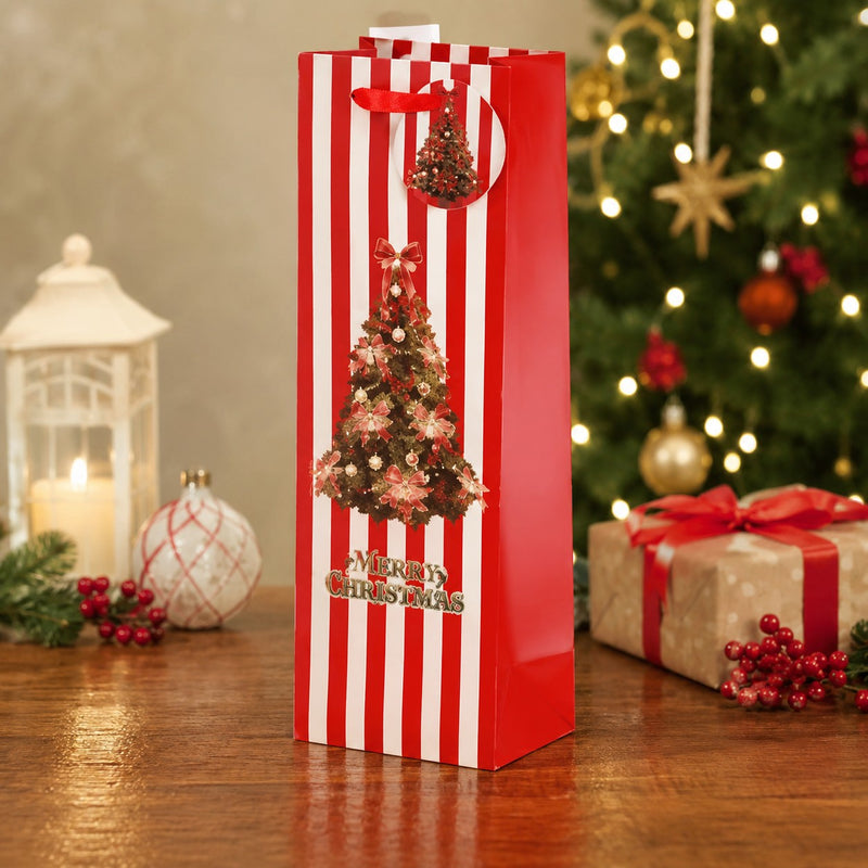 Ad Trend Printed Paper Bottle Carrier Bag Assorted Decoration 12x9x36 Cm Christmas 1 Pc