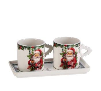 Ad Trend Set 2 Christmas Coffee Cups with Coordinated Tray Assorted Decoration – Christmas Table Coffee Service