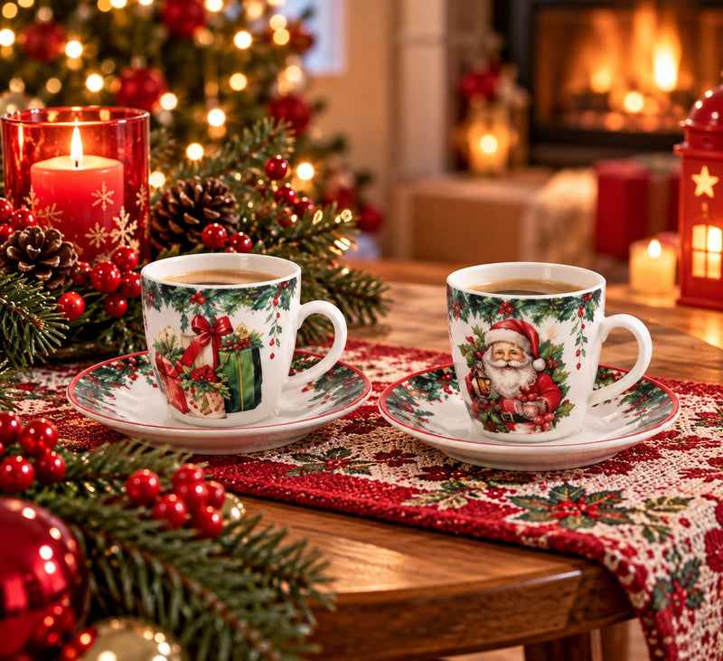 Ad Trend Christmas Coffee Set for 6 People Ø6xH6 cm – Coffee Cup Set for the Christmas Table